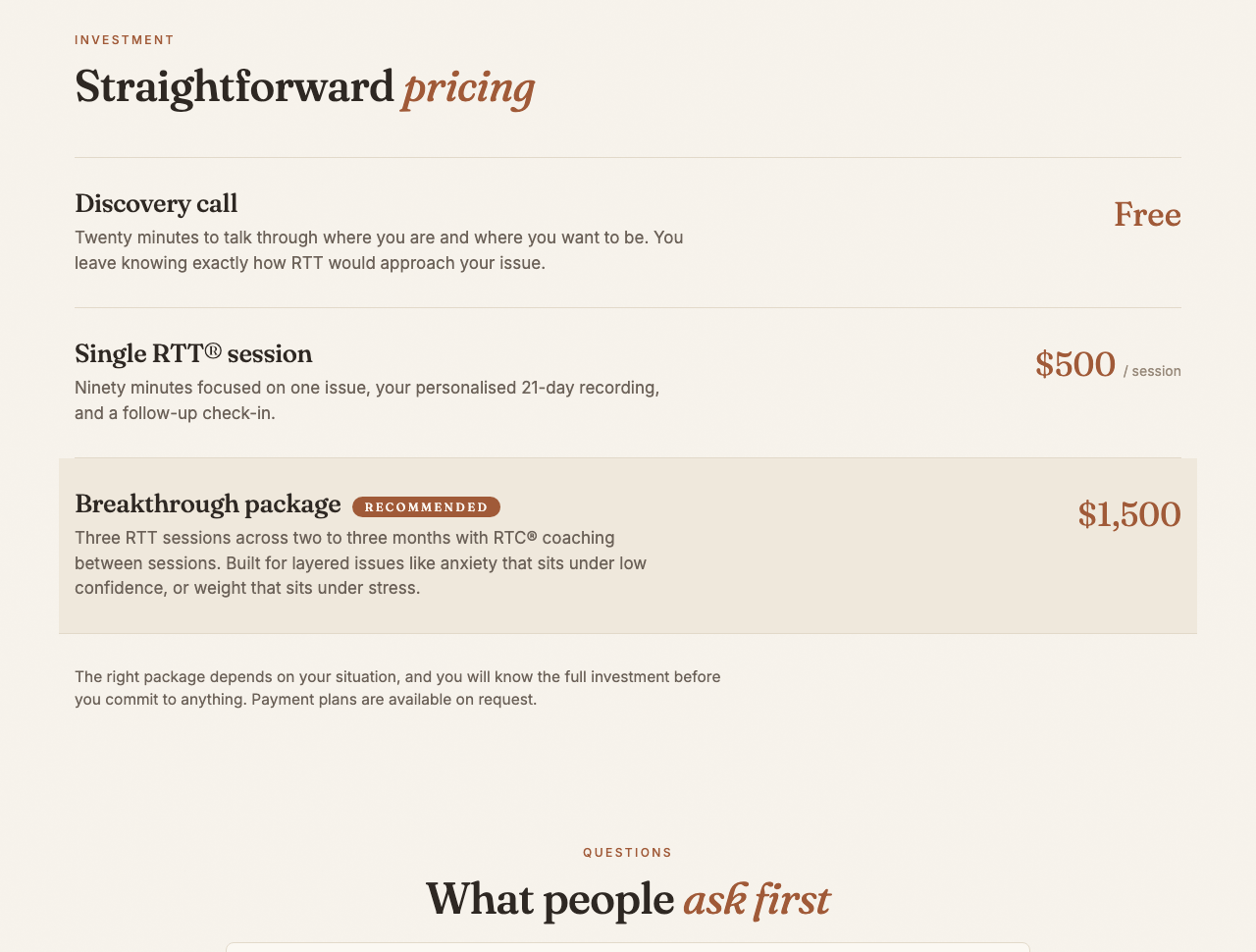 New pricing section